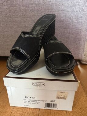 Coach Connie Black Slide Wedge Sandals